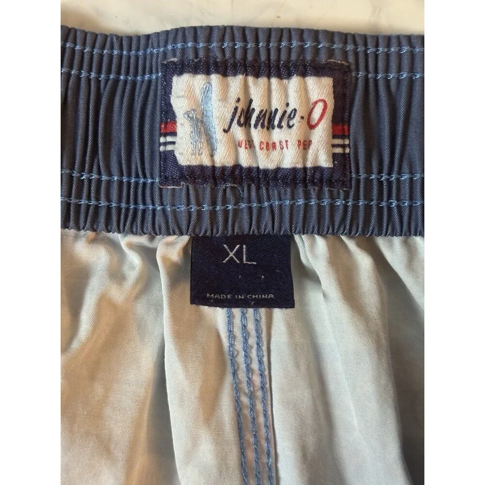 johnnie-O Mens XL Half-Elastic Swim Trunks Board Shorts Surf Patch Sticker Print